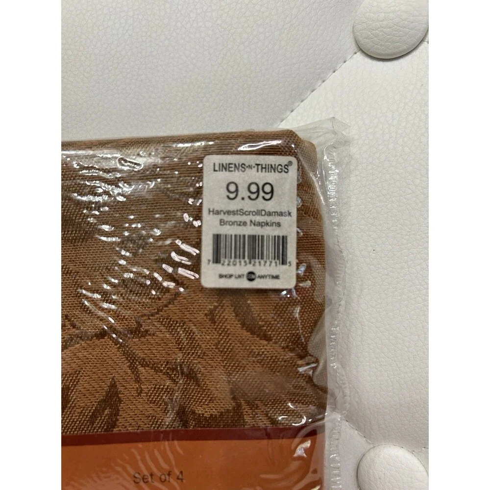 Vintage Harvest Scroll Damask Bronze Napkins Set of 4 17x17 Washable New